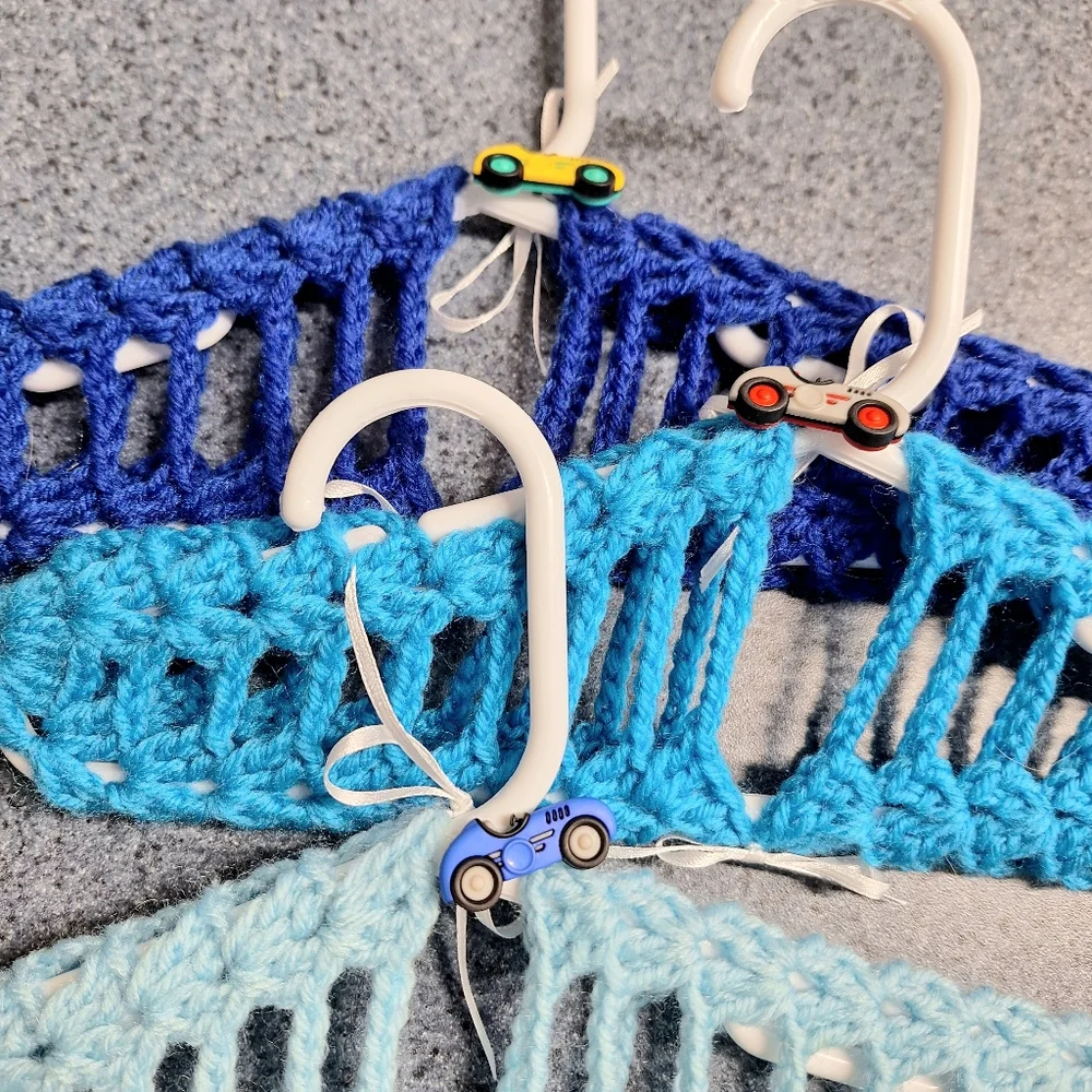 Handmade, Crocheted Children's Hangers With Animals, Cars, & Bows, Bundle of 10
